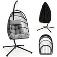thumbnail image 1 of Costway Patio Hanging Egg Chair with Stand Waterproof Cover Folding Basket Cushion Grey, 1 of 10