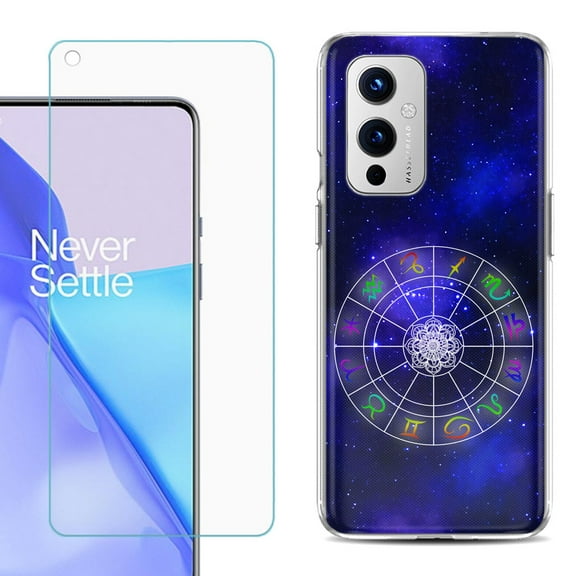 Slim-Fit TPU Phone Case Compatible with OnePlus 9 5G, with Tempered Glass Screen Protector, by OneToughShield ® - Zodiac / Horoscope