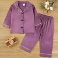 thumbnail image 2 of KPOPLK Girls Pajamas Silk Satin Pajama Set Long Sleeve Button Down Sleepwear(5-6 Years,S48-Purple), 2 of 6