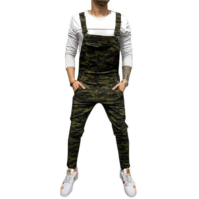 JDinms Men's Denim Bib Overalls Slim Fit Jumpsuit with Pocket