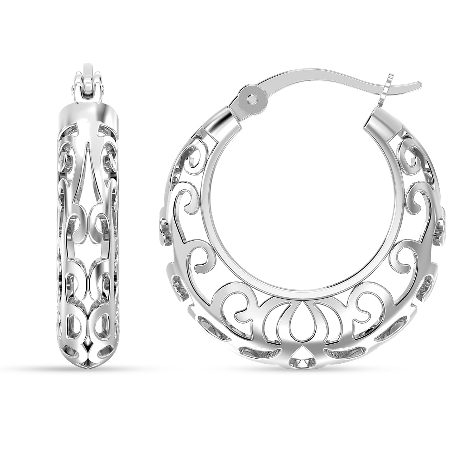 LeCalla 925 Sterling Silver Earrings for Women | Round Filigree Hoop Earrings