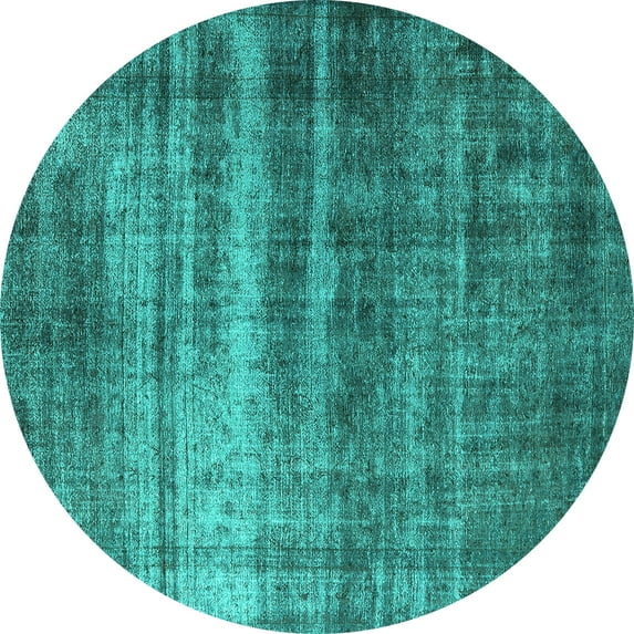 Ahgly Company Machine Washable Indoor Round Oriental Turquoise Blue Industrial Area Rugs, 7' Round