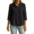 thumbnail image 5 of Feancey Womens Peplum Button Down Shirt Cotton Linen 3/4 Sleeve Collared Shirts Loose Fit Casual Babydoll Tops 2026 Fall Fashion Black L, 5 of 7
