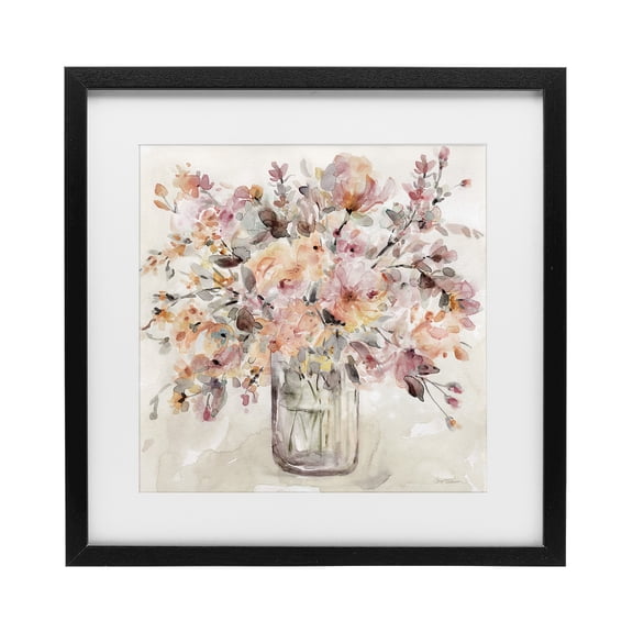 Stupell Industries Cottage Fluid Petals Watercolor Bouquet Black Framed Print Under Glass, 13 x 13, by Carol Robinson
