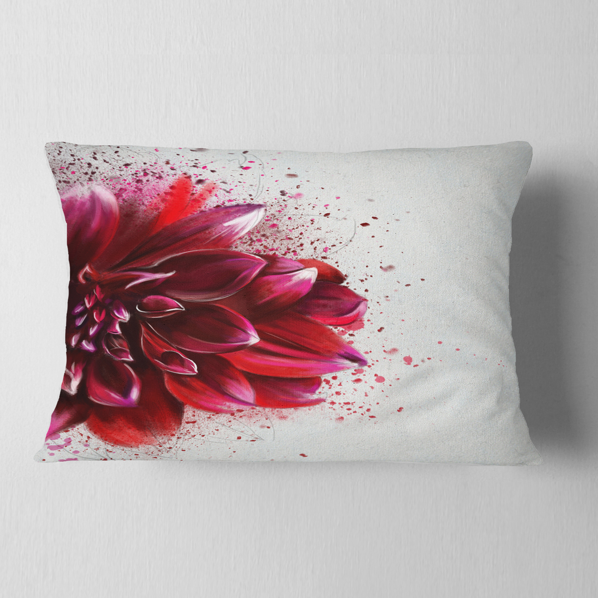 Designart Dark Red Watercolor Rose Flower - Floral Throw Pillow - 12x20