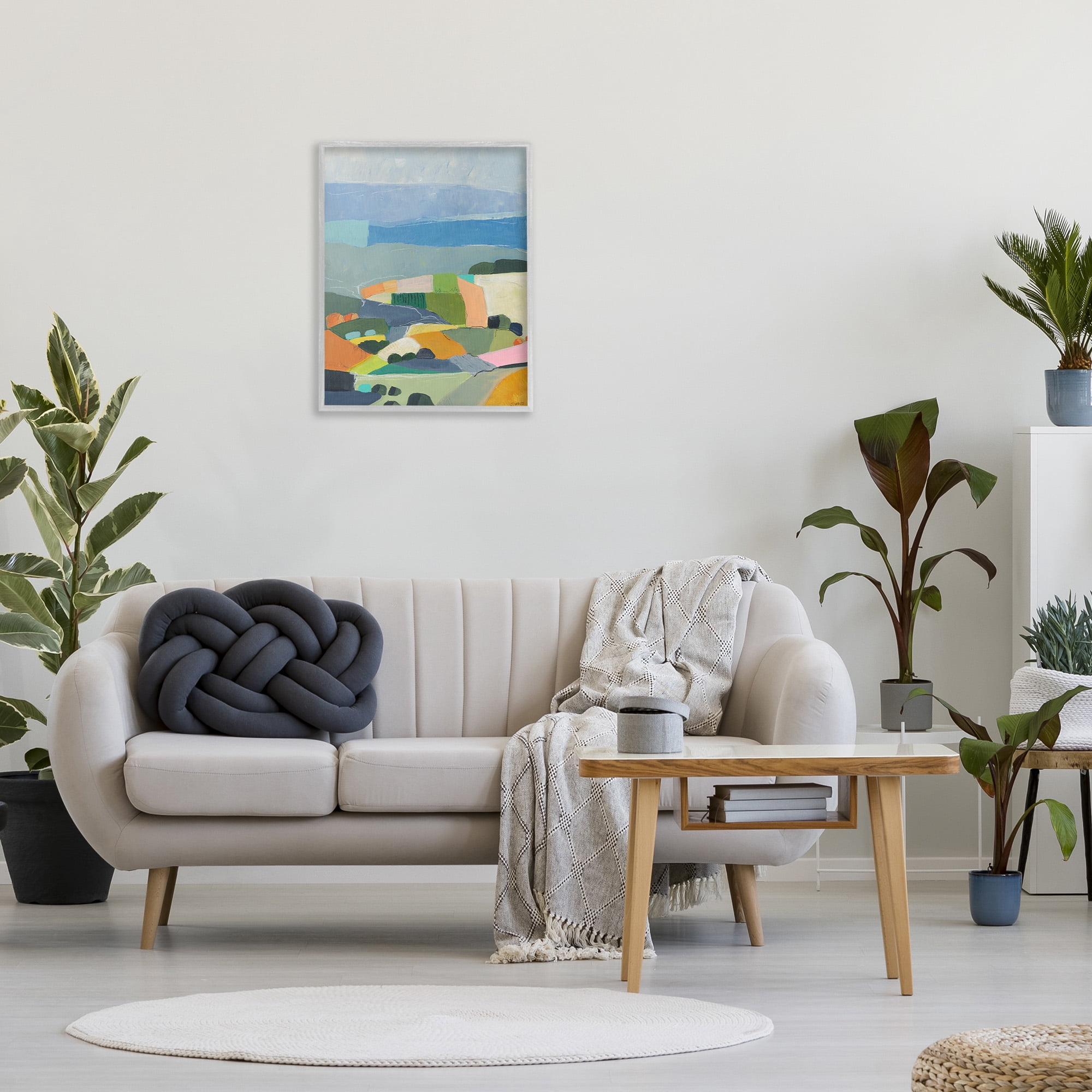 Stupell Industries Farmland Shapes Abstraction Landscape Painting Gray Framed Art Print Wall Art, 24 x 30