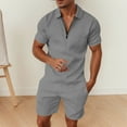 thumbnail image 2 of Tiweut Mens Outfits Sets Male Two Piece Loose Fit Zipper Lapel Short Sleeve Blouse Drawstring Pocket Shorts Man's Clothes Suit,Z1 Grey,M, 2 of 6