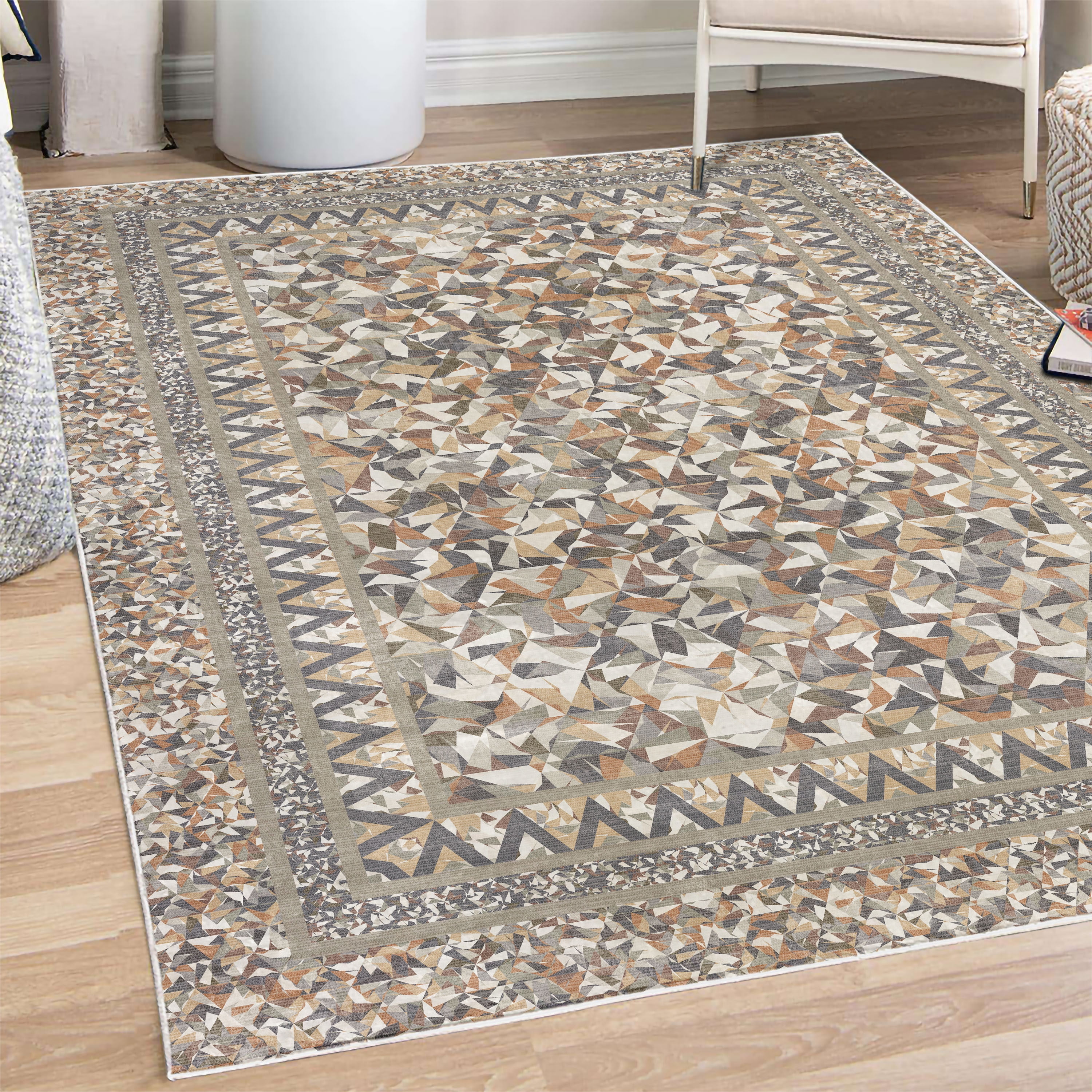 Modern Decorative Rug, Mosaic Look Abstract Polygonal Shapes Diamond ...