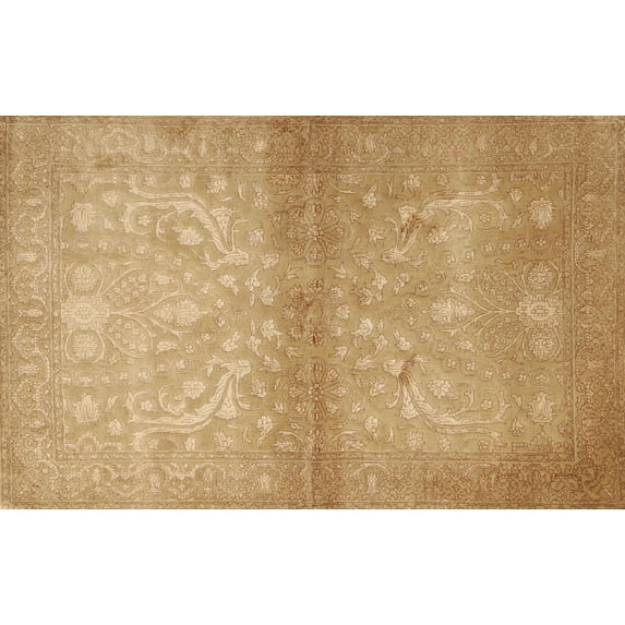 Ahgly Company Machine Washable Indoor Rectangle Traditional Yellow Orange Area Rugs, 3' x 5'