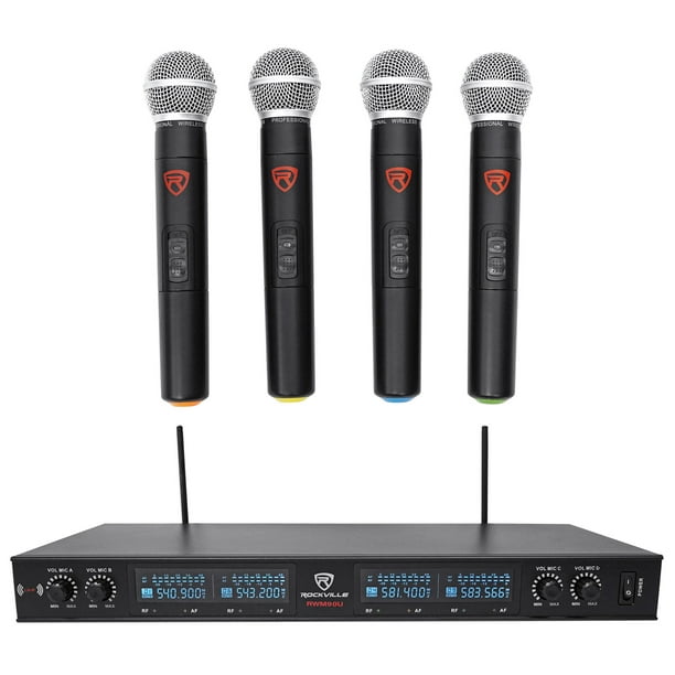 Rockville RWM90U Quad UHF Handheld Wireless Microphone System w/LCD