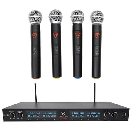 - Rockville RWM90U Quad UHF Handheld Wireless Microphone System w/LCD+Metal Casing