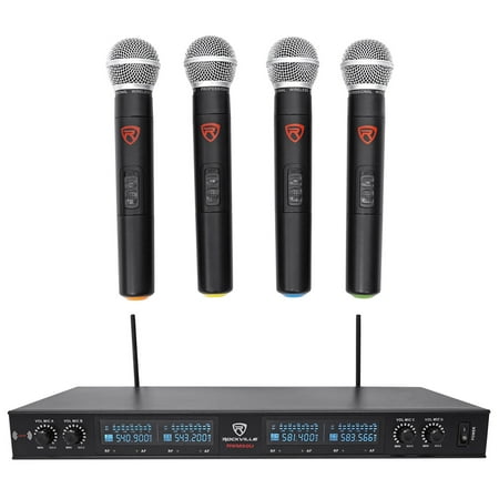 Rockville RWM90U Quad UHF Handheld Wireless Microphone System w/LCD+Metal