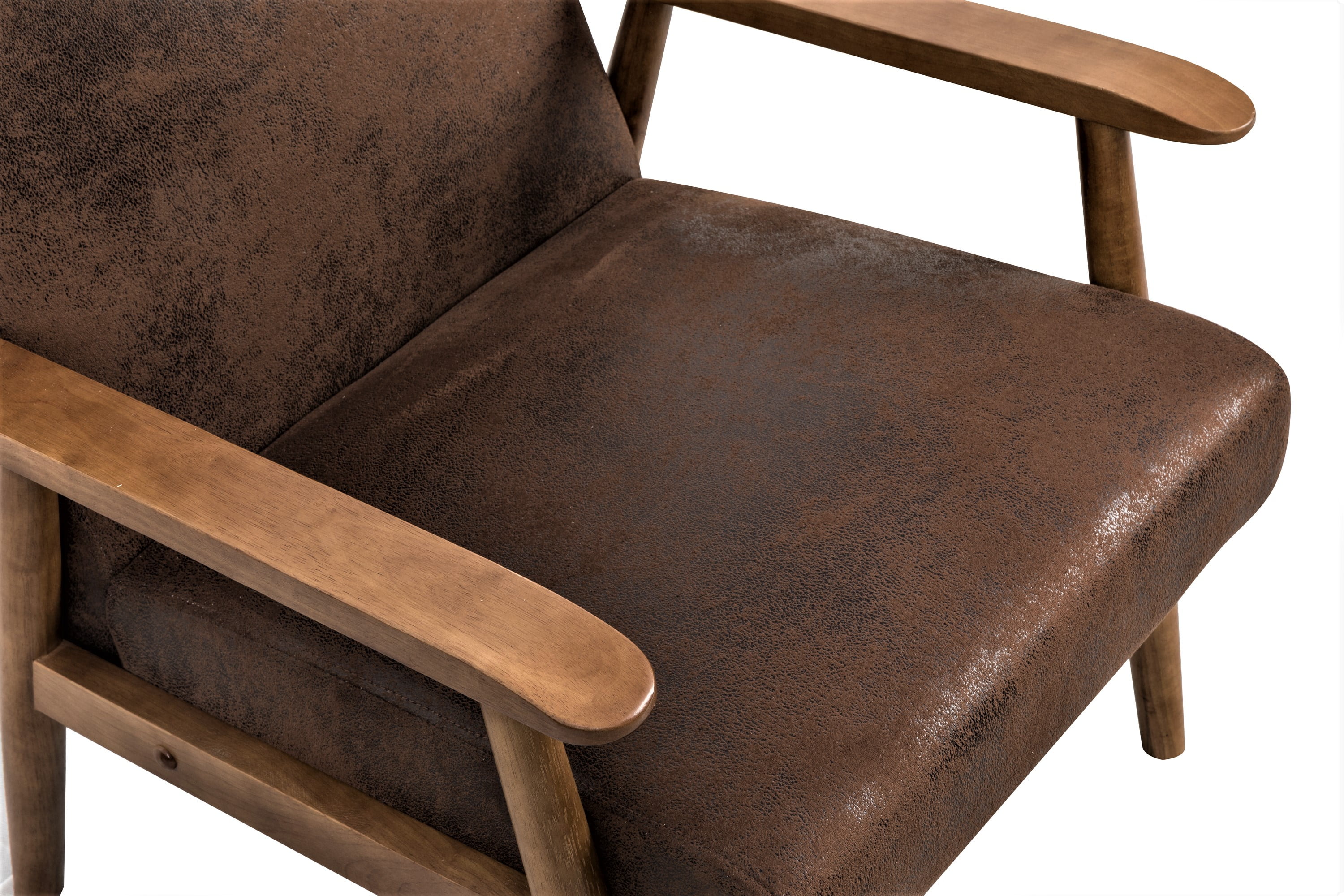 Mintazer Mid-Century Modern Leather-Look Accent Chair, Armchair for Living Room Bedroom, Brown