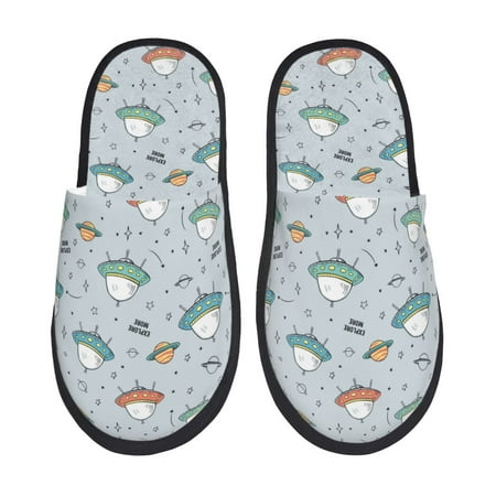 Balery Spaceship Slient Indoor Furry Fleece Comfort House Shoes Soft Non-Slip Home Shoes Cotton slippers House Slippers-- Large