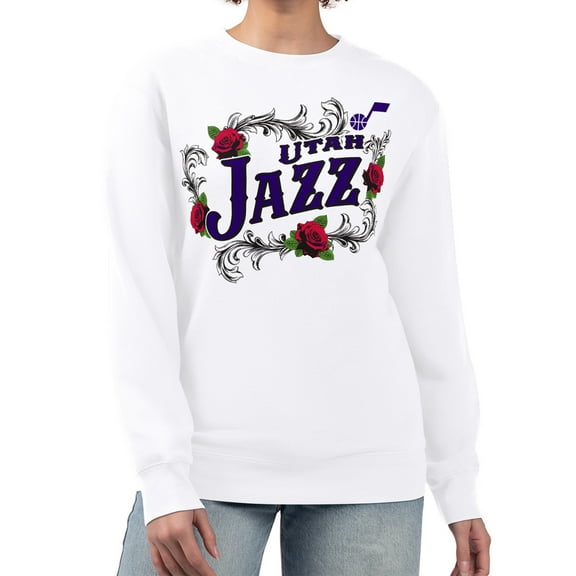 Women's G-III 4Her by Carl Banks White Utah Jazz Roses Fleece Tri-Blend Sweatshirt
