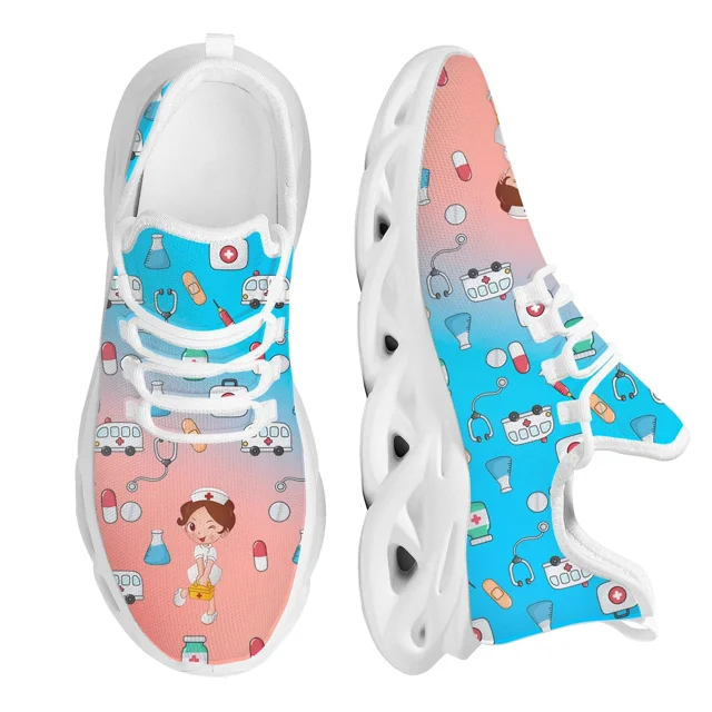 Zapatos de enfermera con dibujos de doctor para mujer, zapatos planos para mujer, zapatillas deportivas de malla ligera, calzado para mujer