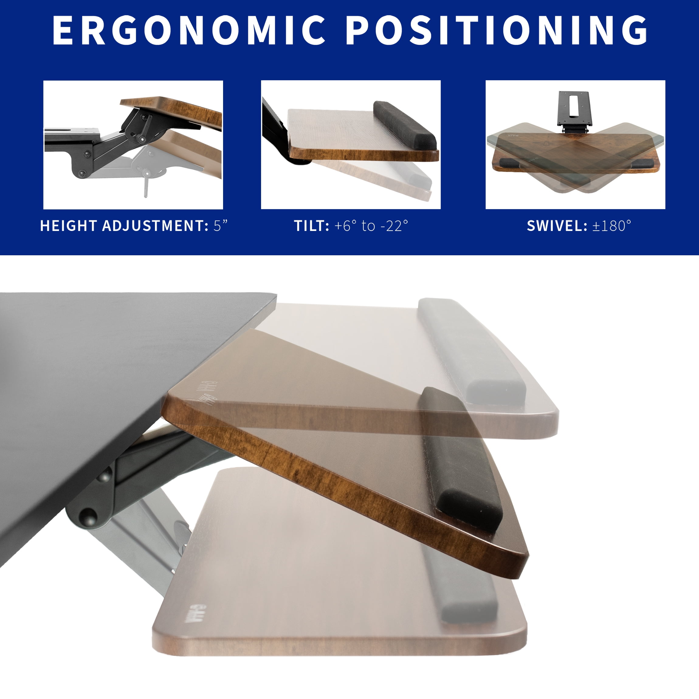 VIVO Rustic Vintage Brown Computer Keyboard & Mouse Tray, Under Table Desk Mount