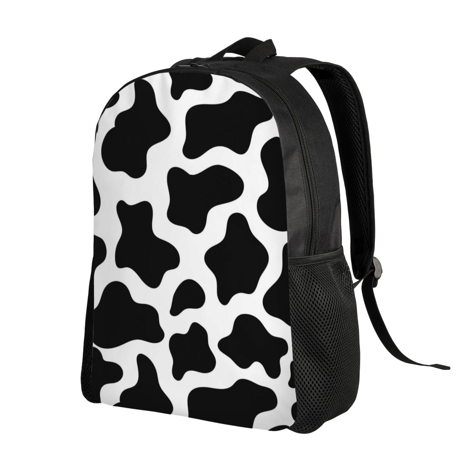 Xecao Cow Print Black White Print School Backpack with Laptop Compartment Small Travel Laptop Backpack for Women Men Waterproof College Backpack Simple School Bag