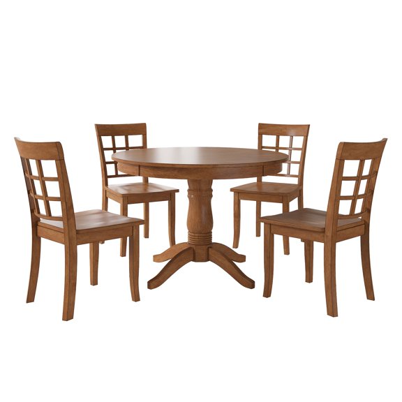 Lexington 5-Piece Wood Dining Set, Round Table and 4 Window Back Chairs, Multiple Finishes