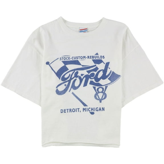 Junk Food Womens Cropped Ford Flag Graphic T-Shirt, White, Medium