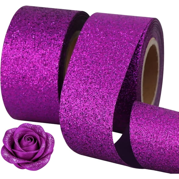 2 Rolls 1-1/2 Inch Purple Glitter Ribbon, Sparkling Shiny Ribbon for Gift Wrapping, Crafts, Eternal Flowers, Graduation Lei, Christmas Tree, Ornaments. Decoration (10yds/roll) inch