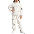 thumbnail image 2 of Spazoro Kids Girls 2PC Outfit Sets, Zip Up Long Sleeves Cute Print Soft & Comfy Casual Collared Shirt and Jogger Pants Sets for Fall Winter White Size 5-6, 2 of 6
