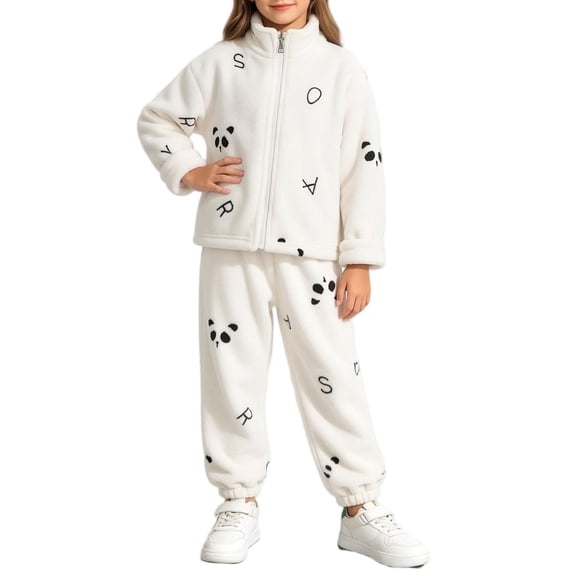Cethrio Girls Winter Pajama Sets, 2 Piece Long Sleeve Thermal Soft Girls' Sleepwear White Size 10-12