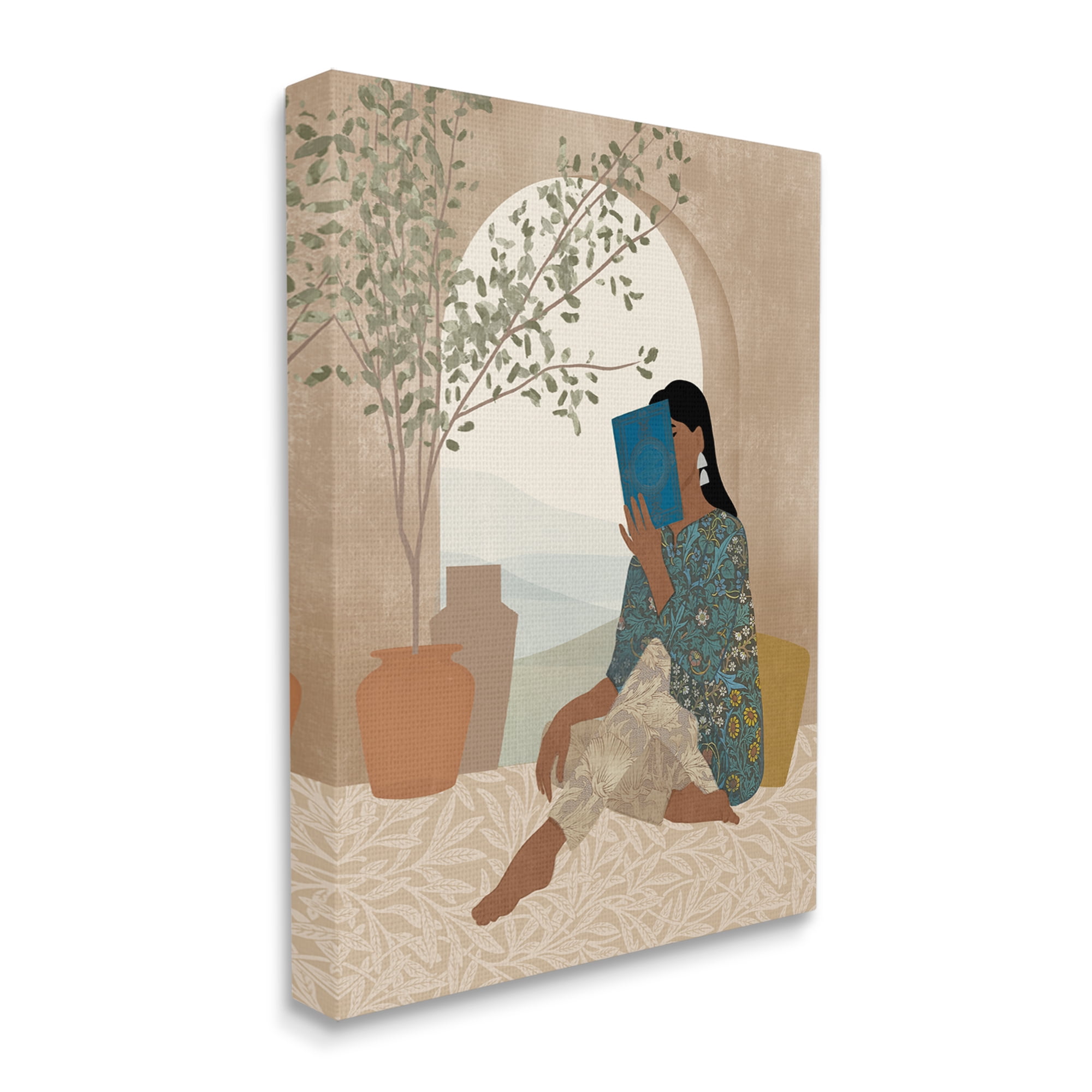 Stupell Industries Boho Woman Reading Botanical & Floral Painting Gallery Wrapped Canvas Print Wall Art, 30 x 40