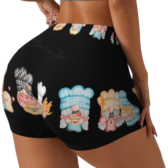 Balery Little Chef Gnome Pantalones cortos de entrenamiento estampados para mujer, sin costuras, ajustados, para gimnasio, yoga, correr, deportes, ejercicio activo, fitness.-Small