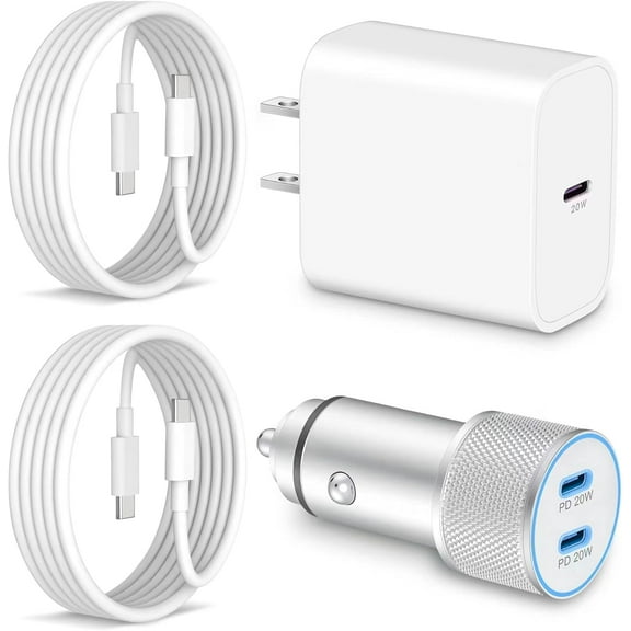 NEOYFC iPhone 17 16 15 Fast Car Charger, 40W Dual USB C Car Charger Adapter Cigarette Lighter & 2x3FT Type C Cable & 20W PD Fast Charging Block for iPhone 17/17 Pro Max/Air/16/16 Pro