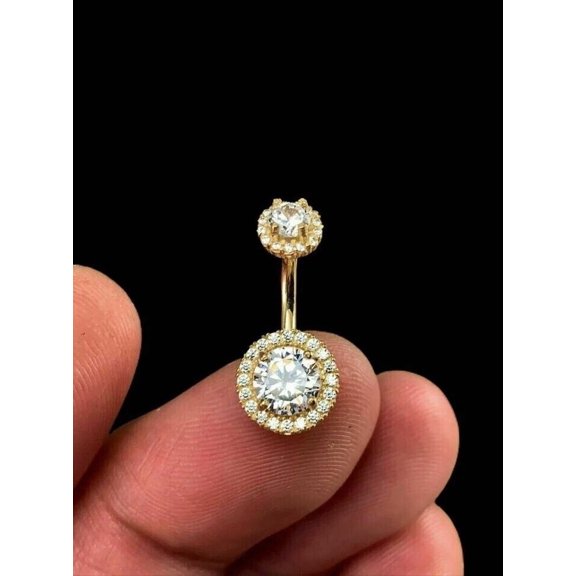 2CT Round Cut Simulated Diamond For Women's Halo Belly Button Ring 14K Yellow Gold Plated 925 Sterling Silver