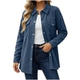 thumbnail image 3 of Women Waffle Knit Shacket Sevevn Point Collar Button Down Oversized Fit Textured Waffle Fabric Dual Chest Pockets Long Sleeve Outerwear For Daily Casual Wear, 3 of 8