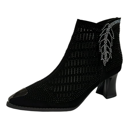 

Daznico Boots for Women Women Shoes High Heeled Boots Diamond Shiny Hollow Hole Mesh Shiny Sandals (Color: Black Size: 6.5 )