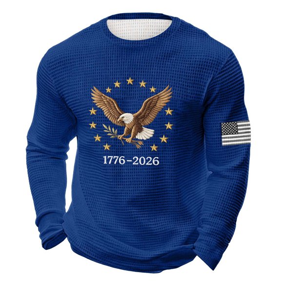 Mens 1776-2026 250th Anniversary Shirt Crewneck Long Sleeve Sweatshirt with Eagle Print Casual Loose Pullover Patriotic 4th of July Shirts