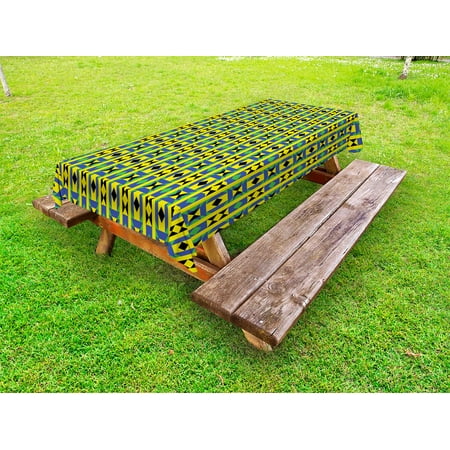

Kente Pattern Outdoor Tablecloth Geometric Vertical Borders Funky Colorful Native Kenya Design with Triangles Decorative Washable Fabric Picnic Tablecloth 58 X 120 Inches Multicolor by Ambesonne