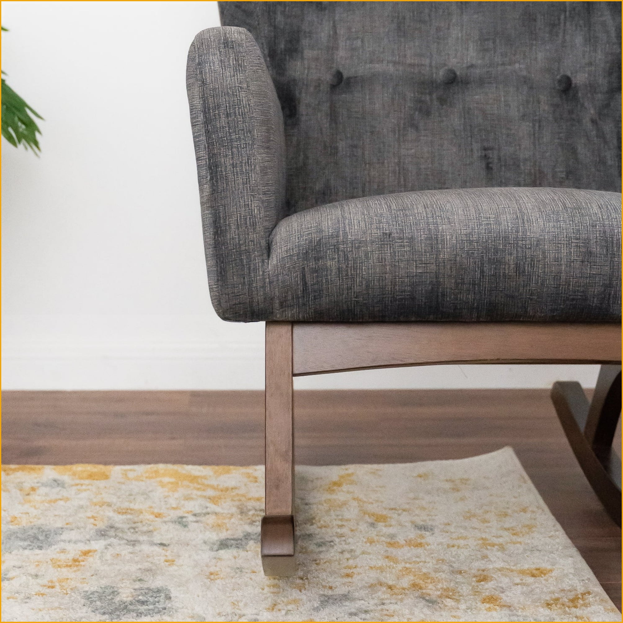 Rocking Chair, Solid Wood with Stain Resistant Fabric, Brown/Dark Gray, 36x26x36.5 for Living Room Nursery Bedroom | Solid Wood | Fabric