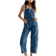 thumbnail image 1 of FAIWAD Denim Overalls Jumpsuits for Womens Loose Adjustable Straps Bib Wide Leg Jumpsuit with Pockets, 1 of 6