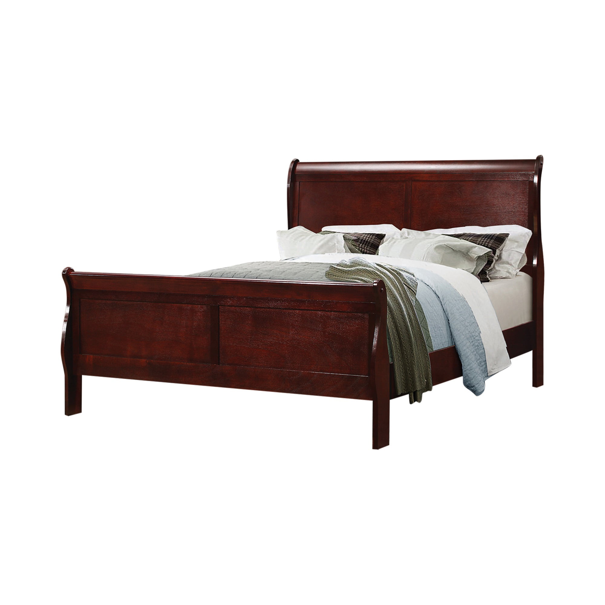 Bed With Curved Headboard, Cherry Wood Headboard And Footboard