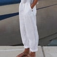 thumbnail image 4 of KALE Linen Pants Women Womens Wide Leg Cotton Straight Pocket Casual Women's High Waist Fashionable Drawstring Elastic Comfortable Womens Pants White, 4 of 4