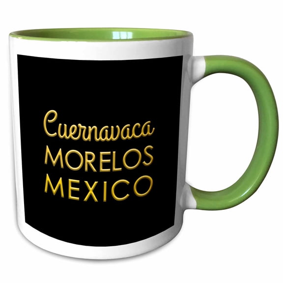 3drose, Cuernavaca, Morelos, Mexico, Yellow on Black. Patriotic Gift for You, 15oz Two-tone Green Mug