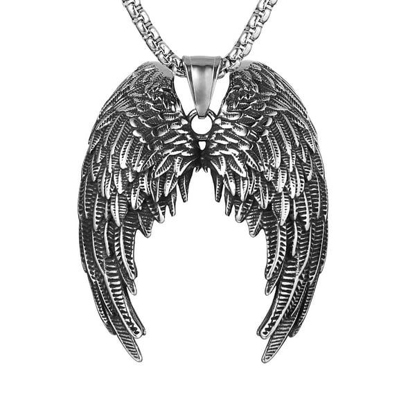 HZMAN Large Stainless Steel Angel Wing Feather Pendant Gothic Necklace for Men Women with 22 2 Inch Box Chain