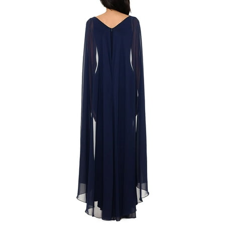 betsy and adam chiffon cape gown
