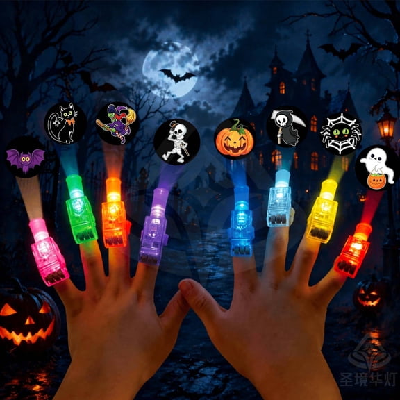 Halloween Finger Projector Light Spooky Glow, 8 Pack Multi Color Elastic Mini Lamp, Trick or Treat Goodie Bag Favor for Kids(RL)