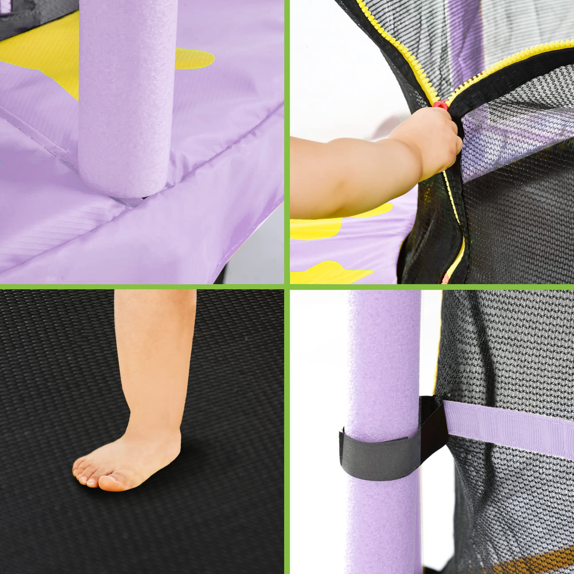 55-Inch Kids Trampoline with Safety Enclosure, Padded Frame & Star Pattern, Purple