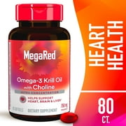 MegaRed 750mg Omega 3 Krill Oil Supplement with Choline, Heart, Brain, & Liver Health, 80 Softgels