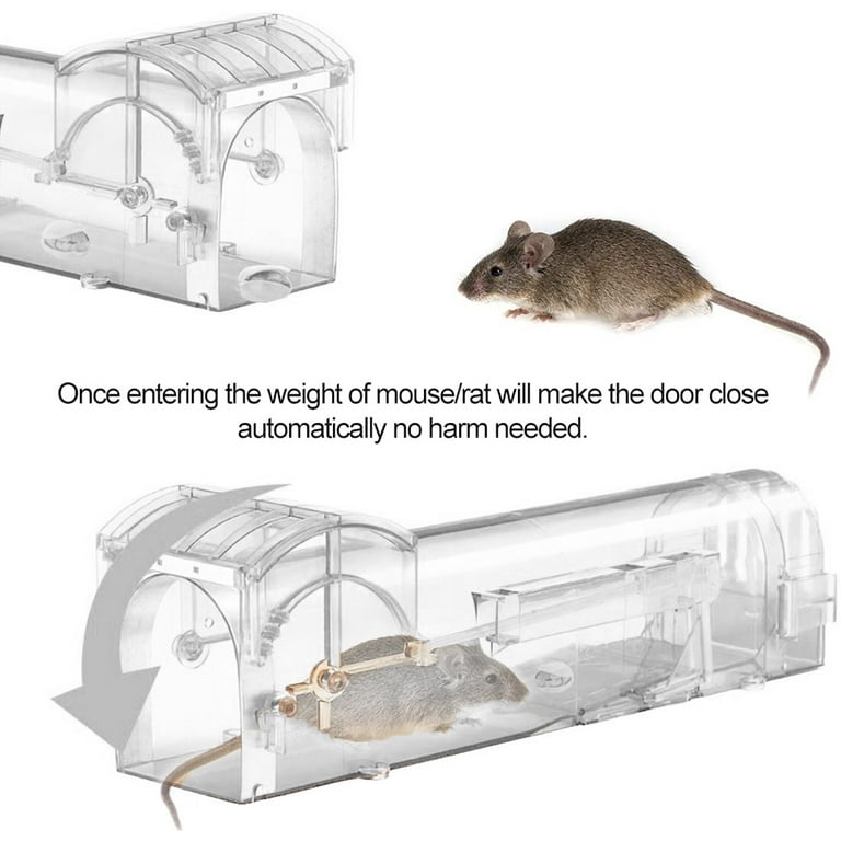 Mouse Traps Indoor for Home Mice Traps for House Indoor No Kill Live Catch Mouse  Trap Smart Traps That Work Animal Rodent Catch and Release Double  Mousetraps Easy Set Reusable Hotel,Fully transparent 