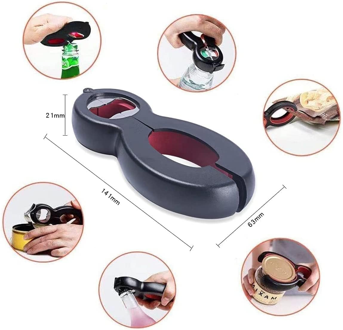 FRKSMD-Helping Hand Senior Arthritis Can Opener - 6 in 1 Bottle & Jar Opener with Adjustable Silicone Grip