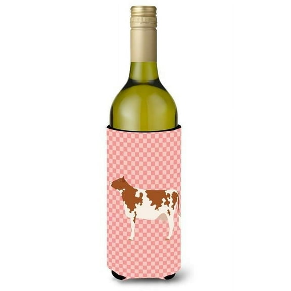 Ayrshire Cow Pink Check Wine Bottle Beverge Insulator Hugger