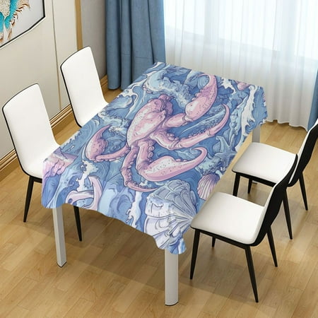

60x60 Inch Tablecloth Polyester Square Tablecloth for Home Kitchen Dinner Decor Hand-drawn Sea Creatures