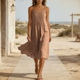 thumbnail image 6 of Women's Cotton Adjustable Spaghetti Strap Cami Dress Pleated Front Casual Sleeveless Solid Color Midi Dress Khaki XXXL(XXXL), 6 of 9